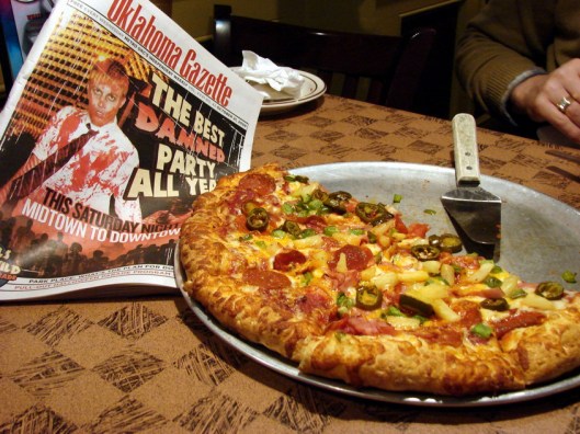 At Hideaway Pizza -- The Gazette Headline Says it All